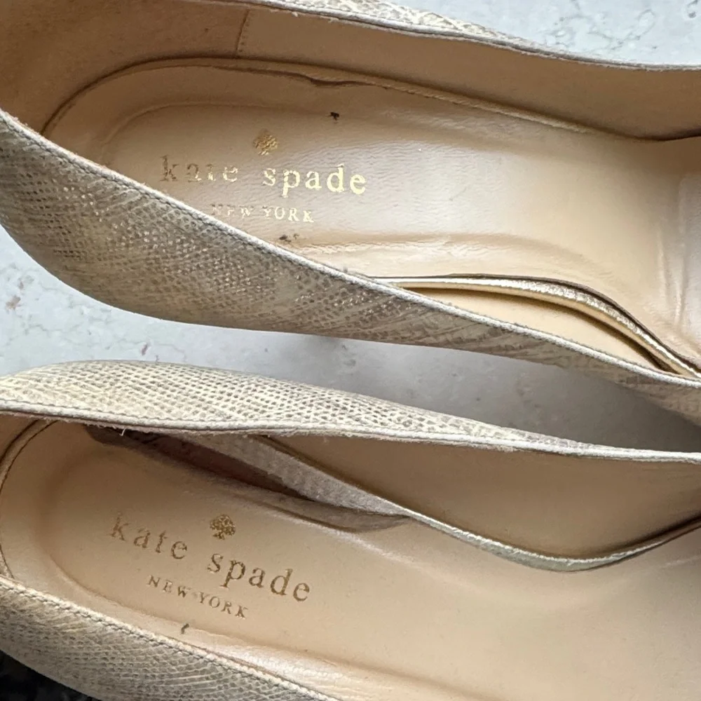 Kate Spade Faux Lizard Gold Peep Toe Heels